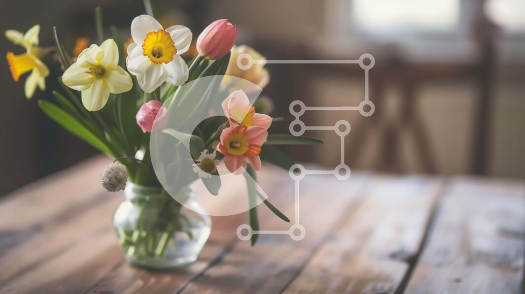 Intra Συλλεκτικό Ξύλινο Παζλ Plywood  4mm - Πολύχρωμα λουλούδια σε διαφανές γυάλινο βάζο σε ξύλινο τραπέζι Σε Ξύλινο Κουτί - Διαστάσεις: 10x10 cm – 25 κομμάτια