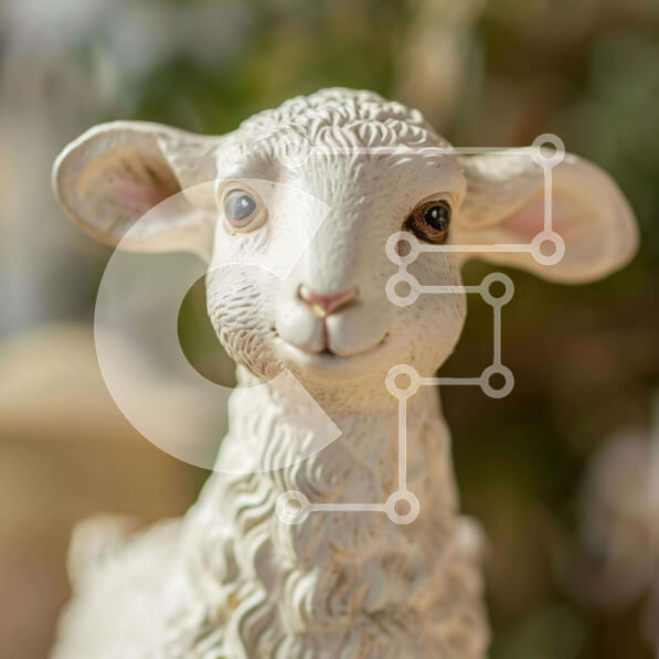 Intra Συλλεκτικό Ξύλινο Παζλ Plywood  4mm - Λευκό ειδώλιο προβάτου μπροστά από το πράσινο φύλλωμα Σε Ξύλινο Κουτί - Διαστάσεις: 10x10 cm – 25 κομμάτια