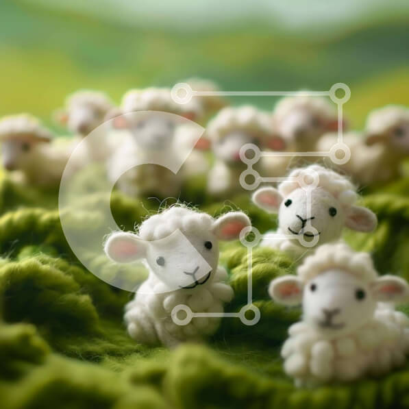 Intra Συλλεκτικό Ξύλινο Παζλ Plywood  4mm - Χειροποίητες κούκλες προβάτων σε πράσινο γρασίδι Σε Ξύλινο Κουτί - Διαστάσεις: 10x10 cm – 25 κομμάτια