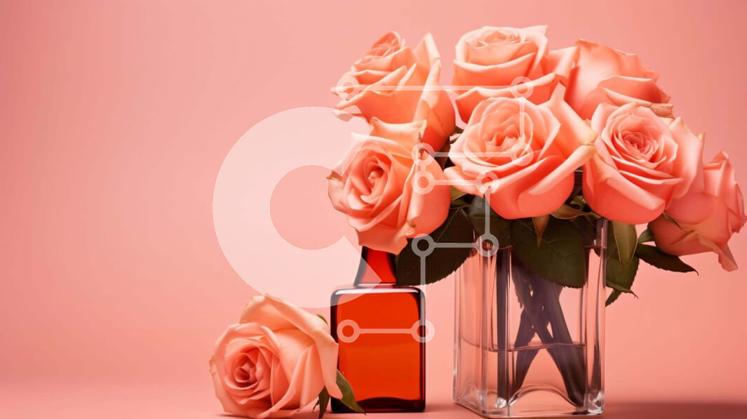 Σετ των 2 Intra Συλλεκτικό Ξύλινο Παζλ Plywood  4mm - Ροζ τριαντάφυλλα σε γυάλινο βάζο με μπουκάλι αρώματος σε ροζ φόντο Σε Ξύλινο Κουτί - Διαστάσεις: 10x10 cm – 25 κομμάτια