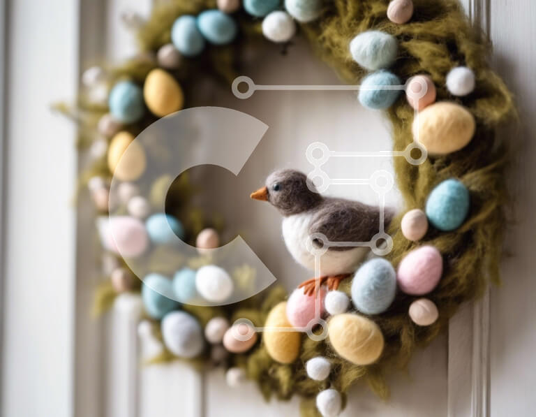 Intra Συλλεκτικό Ξύλινο Παζλ Plywood  4mm - Πολύχρωμο Πασχαλινό στεφάνι με στολισμό πουλιών Σε Ξύλινο Κουτί - Διαστάσεις: 10x10 cm – 25 κομμάτια