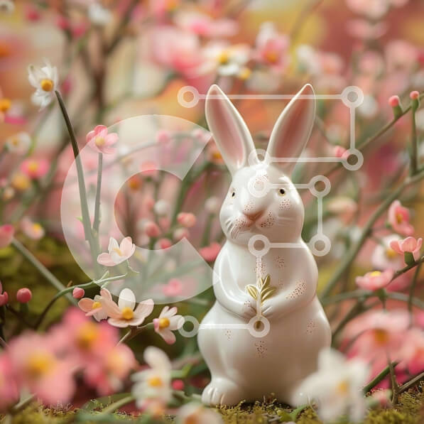 Intra Συλλεκτικό Ξύλινο Παζλ Plywood  4mm - Λευκό ειδώλιο λαγουδάκι ανάμεσα σε ροζ λουλούδια Σε Ξύλινο Κουτί - Διαστάσεις: 10x10 cm – 25 κομμάτια