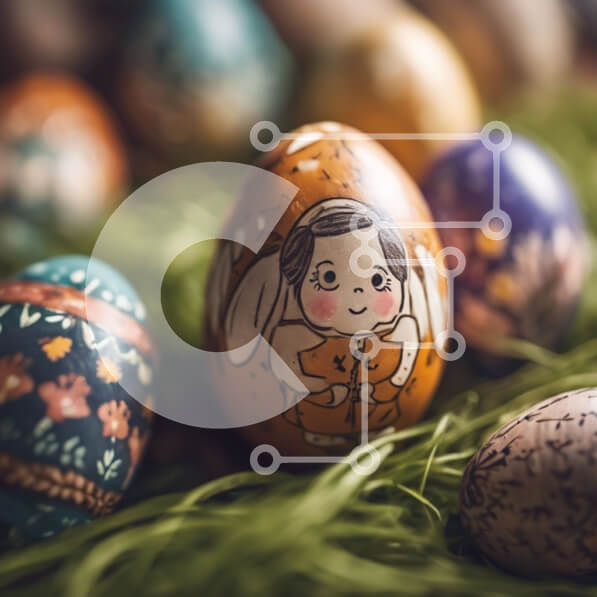 Intra Συλλεκτικό Ξύλινο Παζλ Plywood  4mm - Διακοσμημένα Πασχαλινά αυγά στο γρασίδι με το λαγουδάκι του Πάσχα Σε Ξύλινο Κουτί - Διαστάσεις: 10x10 cm – 25 κομμάτια