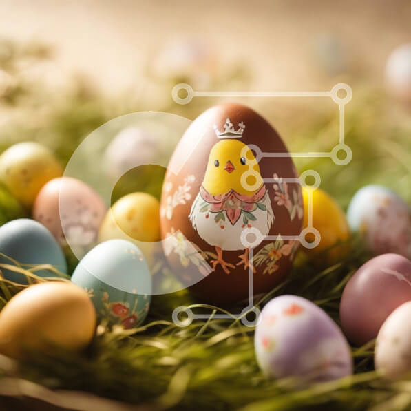 Intra Συλλεκτικό Ξύλινο Παζλ Plywood  4mm - Πασχαλινό αυγό με βαμμένο κοτόπουλο σε γρασίδι Σε Ξύλινο Κουτί - Διαστάσεις: 10x10 cm – 25 κομμάτια