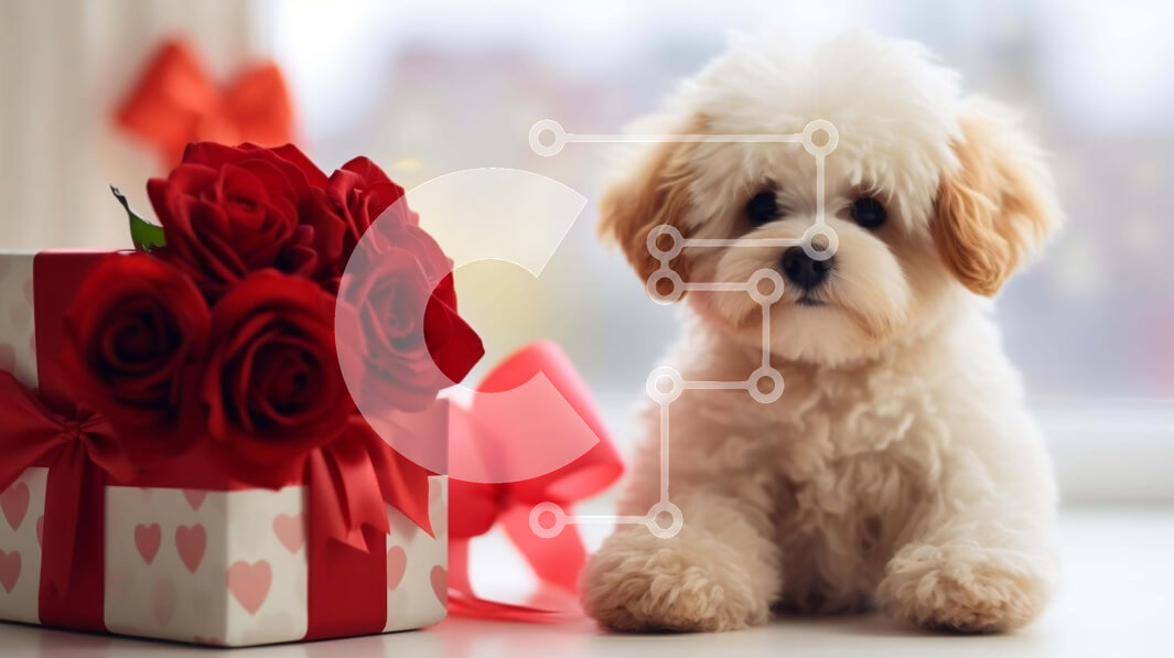 Intra Συλλεκτικό Ξύλινο Παζλ Plywood  4mm - Σκύλος του Αγίου Βαλεντίνου με κουτί δώρου και τριαντάφυλλα Σε Ξύλινο Κουτί - Διαστάσεις: 10x10 cm – 25 κομμάτια