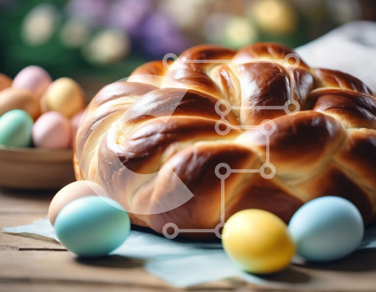 Σετ των 2 Intra Συλλεκτικό Ξύλινο Παζλ Plywood  4mm - Πασχαλινή γιορτή με πλεκτό ψωμί, αυγά και πολύχρωμα μπολ Σε Ξύλινο Κουτί - Διαστάσεις: 10x10 cm – 25 κομμάτια