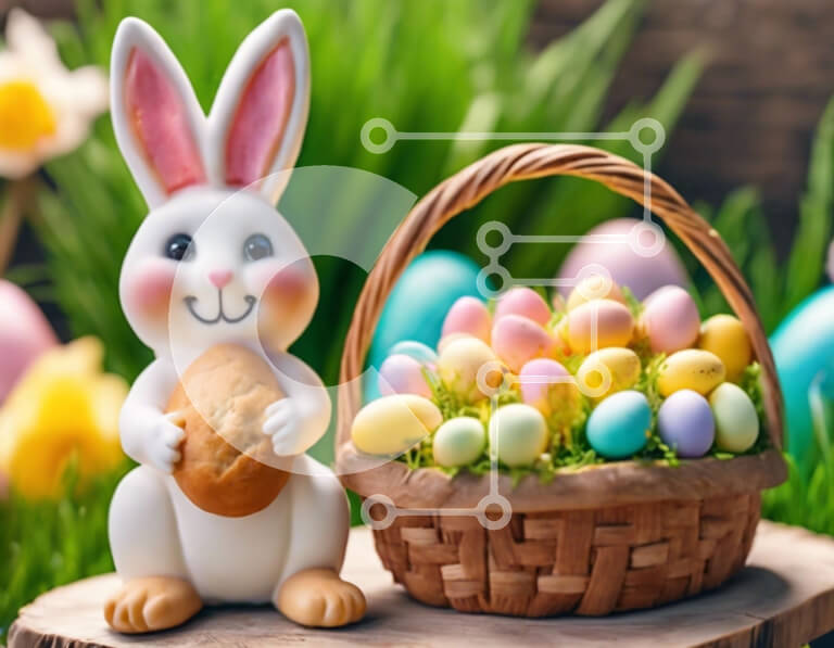 Intra Συλλεκτικό Ξύλινο Παζλ Plywood  4mm - Ειδώλιο λαγουδάκι του Πάσχα με πασχαλινά αυγά και λιχουδιές Σε Ξύλινο Κουτί - Διαστάσεις: 10x10 cm – 25 κομμάτια