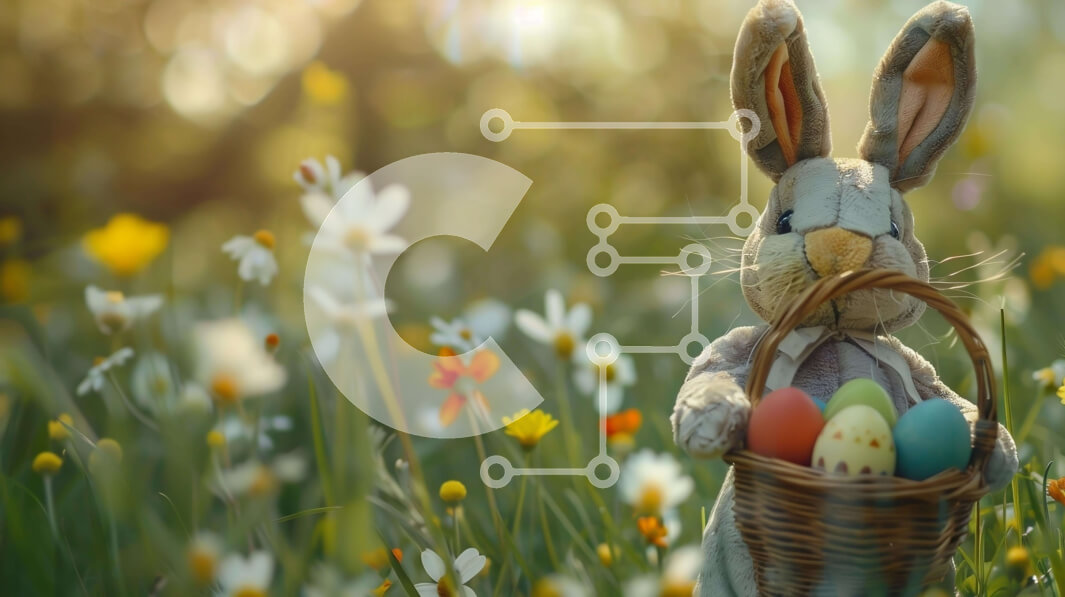 Intra Συλλεκτικό Ξύλινο Παζλ Plywood  4mm - Πασχαλινό λαγουδάκι με πολύχρωμα πασχαλινά αυγά σε πράσινο γρασίδι και λουλούδια Σε Ξύλινο Κουτί - Διαστάσεις: 10x10 cm – 25 κομμάτια