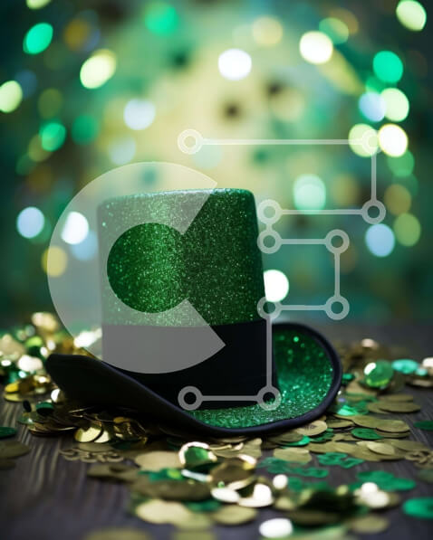 Intra Συλλεκτικό Ξύλινο Παζλ Plywood  4mm - Πράσινο καπέλο και χρυσά νομίσματα για τον εορτασμό του Αγίου Πατρικίου Σε Ξύλινο Κουτί - Διαστάσεις: 10x10 cm – 25 κομμάτια