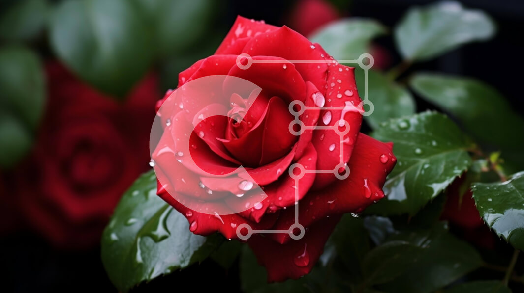 Intra Συλλεκτικό Ξύλινο Παζλ Plywood  4mm - Κόκκινο τριαντάφυλλο με σταγονίδια νερού στα πράσινα φύλλα Σε Ξύλινο Κουτί - Διαστάσεις: 10x10 cm – 25 κομμάτια