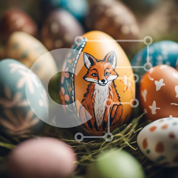 Intra Συλλεκτικό Ξύλινο Παζλ Plywood  4mm - Πολύχρωμα Πασχαλινά αυγά με σχέδια αλεπούς Σε Ξύλινο Κουτί - Διαστάσεις: 10x10 cm – 25 κομμάτια