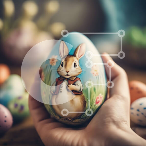 Intra Συλλεκτικό Ξύλινο Παζλ Plywood  4mm - Χέρι που κρατά το πασχαλινό αυγό με τον χαρακτήρα Πασχαλινό λαγουδάκι Σε Ξύλινο Κουτί - Διαστάσεις: 10x10 cm – 25 κομμάτια