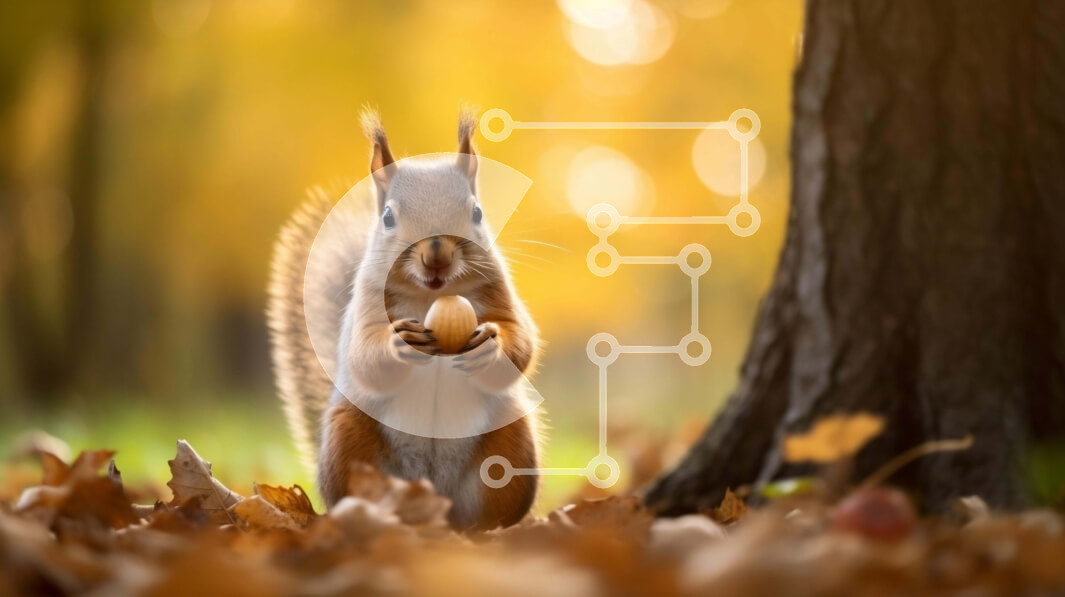 Intra Συλλεκτικό Ξύλινο Παζλ Plywood  4mm - Σκίουρος που τρώει το μήλο στο φθινοπωρινό δάσος Σε Ξύλινο Κουτί - Διαστάσεις: 10x10 cm – 25 κομμάτια