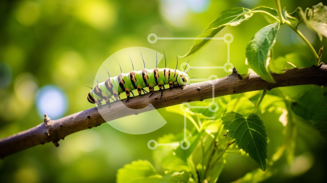 Intra Συλλεκτικό Ξύλινο Παζλ Plywood  4mm - Πράσινη κάμπια στον κλάδο βελανιδιάς Σε Ξύλινο Κουτί - Διαστάσεις: 10x10 cm – 25 κομμάτια