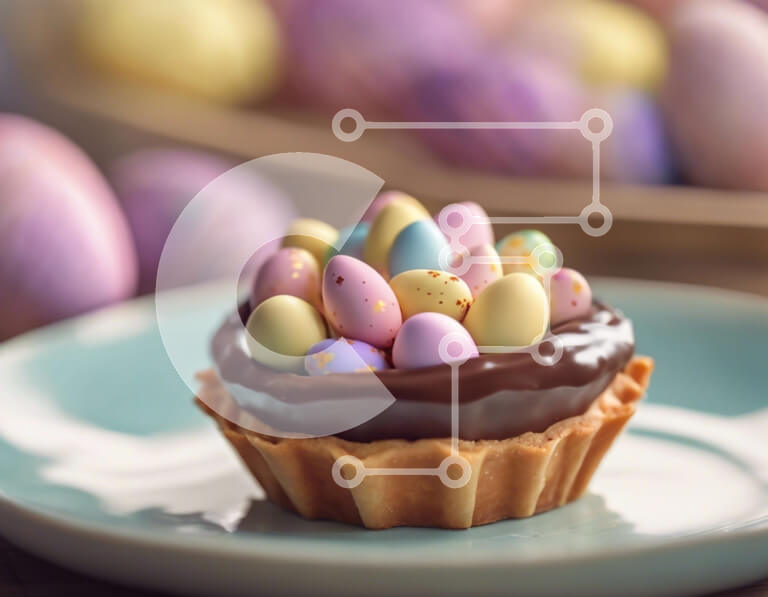 Σετ των 2 Intra Συλλεκτικό Ξύλινο Παζλ Plywood  4mm - Τάρτα επικαλυμμένη με σοκολάτα με πολύχρωμα πασχαλινά αυγά Σε Ξύλινο Κουτί - Διαστάσεις: 10x10 cm – 25 κομμάτια