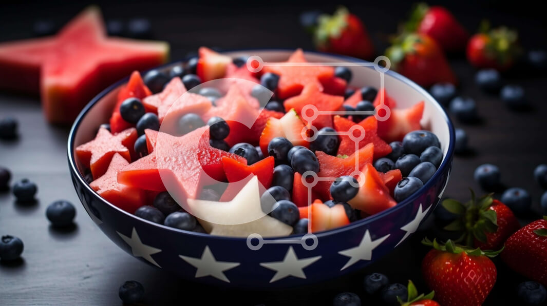 Σετ των 2 Intra Συλλεκτικό Ξύλινο Παζλ Plywood  4mm - Patriotic Fruit Bowl με καρπούζι, φράουλες και βατόμουρα Σε Ξύλινο Κουτί - Διαστάσεις: 10x10 cm – 25 κομμάτια