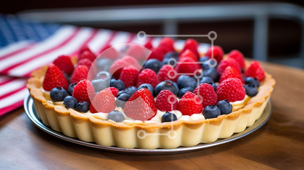 Σετ των 2 Intra Συλλεκτικό Ξύλινο Παζλ Plywood  4mm - Φρέσκια τάρτα μούρων με διακόσμηση αμερικανικής σημαίας Σε Ξύλινο Κουτί - Διαστάσεις: 10x10 cm – 25 κομμάτια