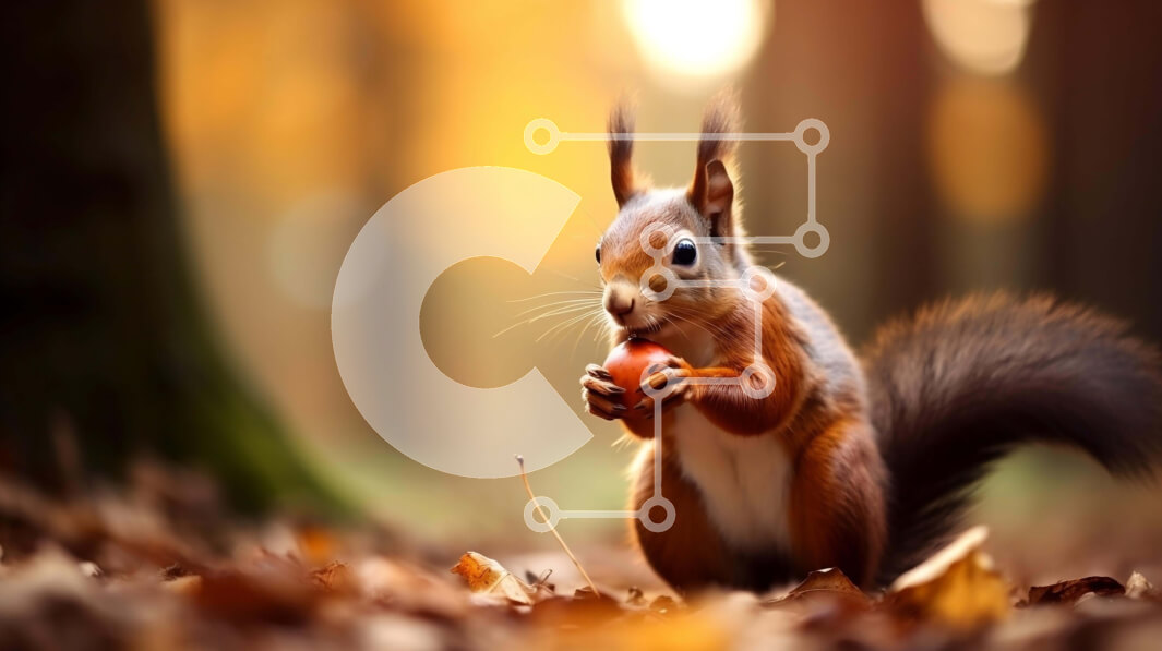 Intra Συλλεκτικό Ξύλινο Παζλ Plywood  4mm - Σκίουρος που τρώει μήλο στο δάσος Σε Ξύλινο Κουτί - Διαστάσεις: 10x10 cm – 25 κομμάτια