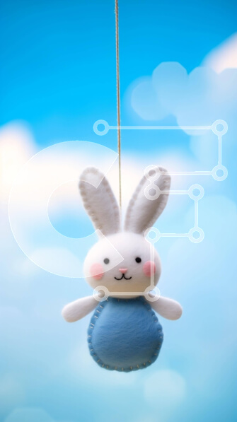 Intra Συλλεκτικό Ξύλινο Παζλ Plywood  4mm - Μπλε κουνελάκι κούκλα που κρέμεται στον ουρανό με κορδόνια Σε Ξύλινο Κουτί - Διαστάσεις: 10x10 cm – 25 κομμάτια