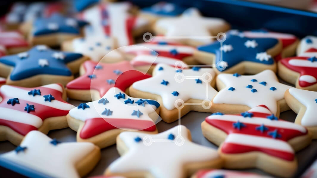 Σετ των 2 Intra Συλλεκτικό Ξύλινο Παζλ Plywood  4mm - Πατριωτικά μπισκότα 4ης Ιουλίου με κόκκινα, λευκά και μπλε αστέρια Σε Ξύλινο Κουτί - Διαστάσεις: 10x10 cm – 25 κομμάτια