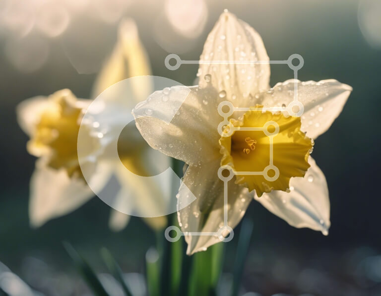 Intra Συλλεκτικό Ξύλινο Παζλ Plywood  4mm - Κίτρινο και άσπρο νάρκισσους την άνοιξη Σε Ξύλινο Κουτί - Διαστάσεις: 10x10 cm – 25 κομμάτια