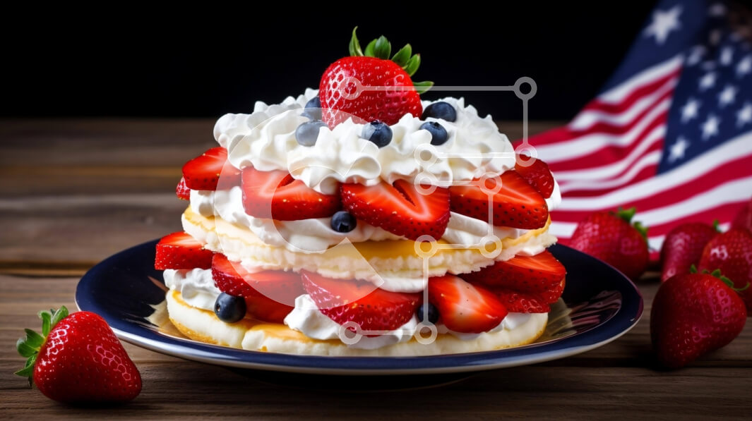 Σετ των 2 Intra Συλλεκτικό Ξύλινο Παζλ Plywood  4mm - Κέικ 4ης Ιουλίου με φράουλες και αμερικανική σημαία Σε Ξύλινο Κουτί - Διαστάσεις: 10x10 cm – 25 κομμάτια