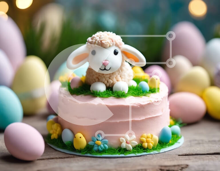 Σετ των 2 Intra Συλλεκτικό Ξύλινο Παζλ Plywood  4mm - Ροζ κέικ με πασχαλινό θέμα με ειδώλιο προβάτου και πολύχρωμα αυγά Σε Ξύλινο Κουτί - Διαστάσεις: 10x10 cm – 25 κομμάτια