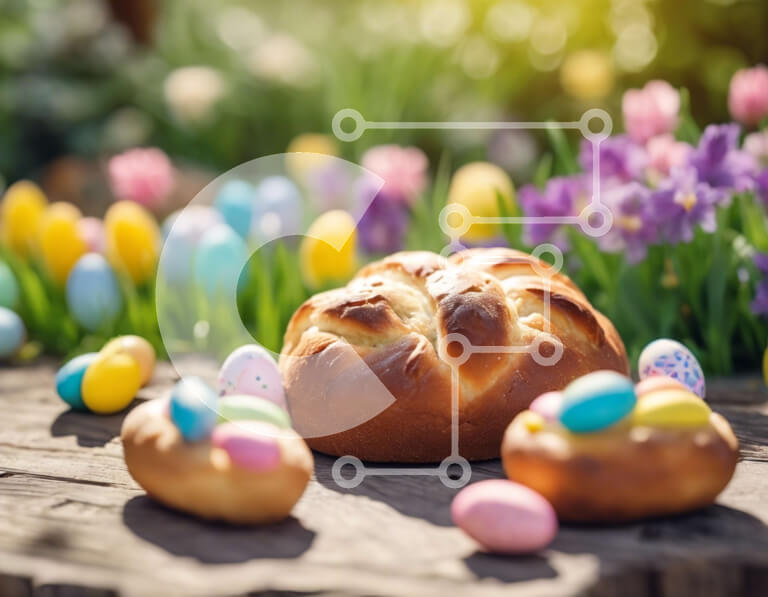 Intra Συλλεκτικό Ξύλινο Παζλ Plywood  4mm - Ξύλινο τραπέζι με πασχαλινό θέμα με ψωμί, αυγά και λουλούδια Σε Ξύλινο Κουτί - Διαστάσεις Puzzle: 10x10 cm – 25 κομμάτια