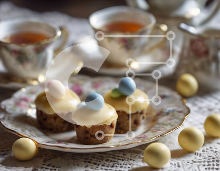 Σετ των 2 Intra Συλλεκτικό Ξύλινο Παζλ Plywood  4mm - Τραπέζι με θέμα το Πάσχα με cupcakes και αυγά Σε Ξύλινο Κουτί - Διαστάσεις: 10x10 cm – 25 κομμάτια