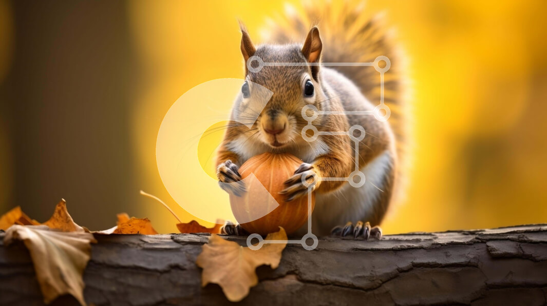 Intra Συλλεκτικό Ξύλινο Παζλ Plywood  4mm - Σκίουρος που τρώει το πορτοκάλι στα φθινοπωρινά φύλλα Σε Ξύλινο Κουτί - Διαστάσεις: 10x10 cm – 25 κομμάτια