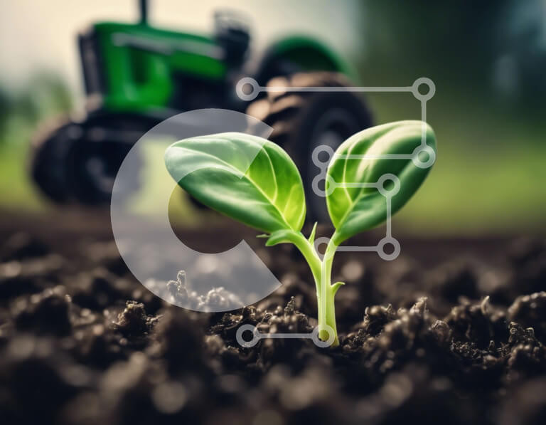 Intra Συλλεκτικό Ξύλινο Παζλ Plywood  4mm - Πράσινο φυτό που φυτρώνει μπροστά από ένα παλιό τρακτέρ Σε Ξύλινο Κουτί - Διαστάσεις: 10x10 cm – 25 κομμάτια