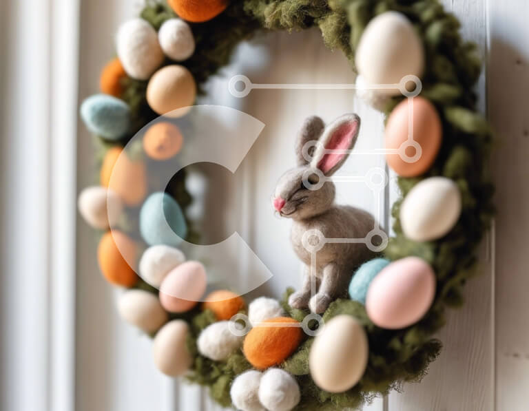 Intra Συλλεκτικό Ξύλινο Παζλ Plywood  4mm - Πασχαλινό στεφάνι με ειδώλιο λαγουδάκι και πολύχρωμα αυγά Σε Ξύλινο Κουτί - Διαστάσεις: 10x10 cm – 25 κομμάτια