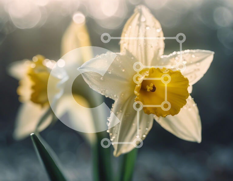 Intra Συλλεκτικό Ξύλινο Παζλ Plywood  4mm - Κίτρινο και Λευκό Νάρκισσοι με Σταγόνες Δροσιάς Σε Ξύλινο Κουτί - Διαστάσεις: 10x10 cm – 25 κομμάτια