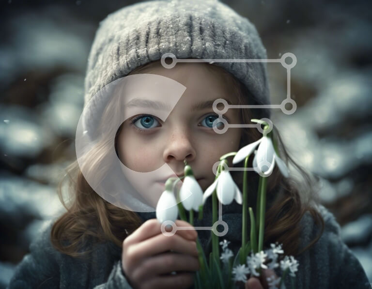 Intra Συλλεκτικό Ξύλινο Παζλ Plywood  4mm - Νεαρό κορίτσι με τις χιονοστάτες το χειμώνα Σε Ξύλινο Κουτί - Διαστάσεις: 10x10 cm – 25 κομμάτια