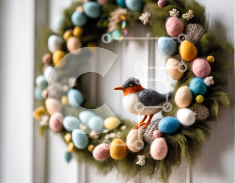 Intra Συλλεκτικό Ξύλινο Παζλ Plywood  4mm - Πολύχρωμο Πασχαλινό στεφάνι με αυγά πουλιού και τσόχα Σε Ξύλινο Κουτί - Διαστάσεις: 10x10 cm – 25 κομμάτια