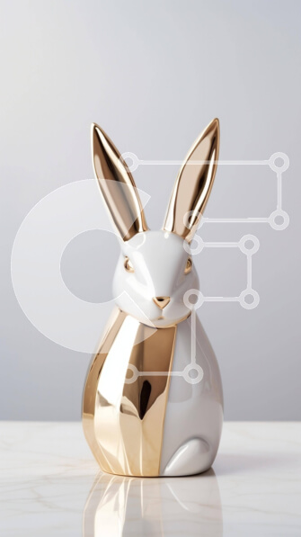 Intra Συλλεκτικό Ξύλινο Παζλ Plywood  4mm - Λευκό και χρυσό στολίδι με ειδώλιο λαγουδάκι στο τραπέζι Σε Ξύλινο Κουτί - Διαστάσεις: 10x10 cm – 25 κομμάτια