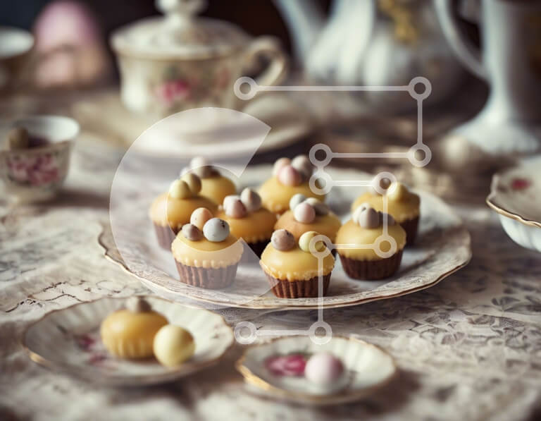 Σετ των 2 Intra Συλλεκτικό Ξύλινο Παζλ Plywood  4mm - Σετ σε διάφορα επιδόρπια και τραπέζι τσαγιού Σε Ξύλινο Κουτί - Διαστάσεις: 10x10 cm – 25 κομμάτια