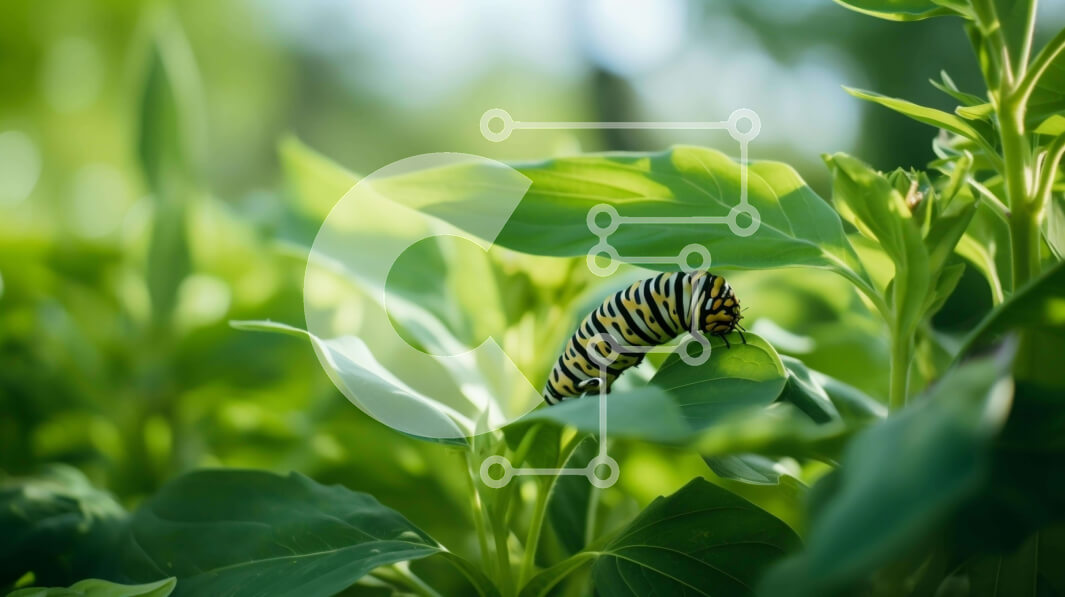 Intra Συλλεκτικό Ξύλινο Παζλ Plywood  4mm - Μαύρη και κίτρινη κάμπια στα πράσινα φύλλα στο δάσος Σε Ξύλινο Κουτί - Διαστάσεις: 10x10 cm – 25 κομμάτια