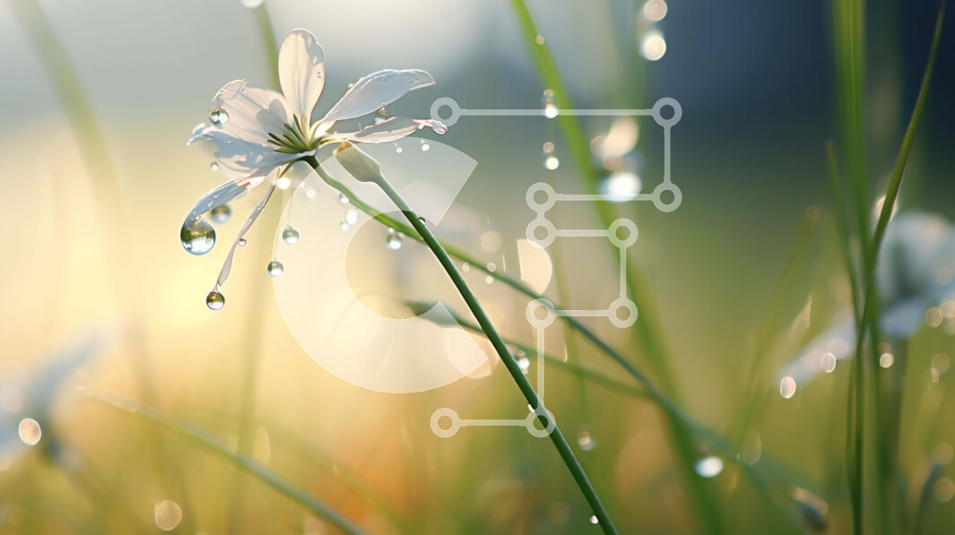 Intra Συλλεκτικό Ξύλινο Παζλ Plywood  4mm - Λευκό λουλούδι με σταγονίδια νερού στο ψηλό γρασίδι Σε Ξύλινο Κουτί - Διαστάσεις: 10x10 cm – 25 κομμάτια