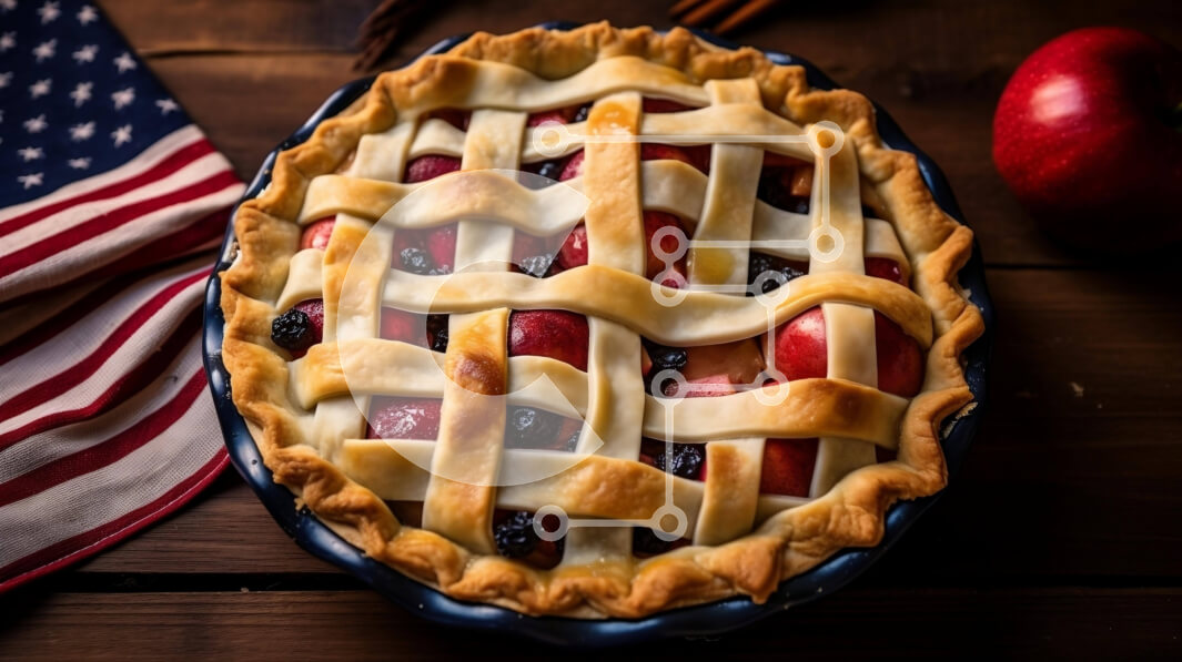 Σετ των 2 Intra Συλλεκτικό Ξύλινο Παζλ Plywood  4mm - Μηλόπιτα με δικτυωτό επάνω μέρος και φόντο αμερικανικής σημαίας Σε Ξύλινο Κουτί - Διαστάσεις: 10x10 cm – 25 κομμάτια