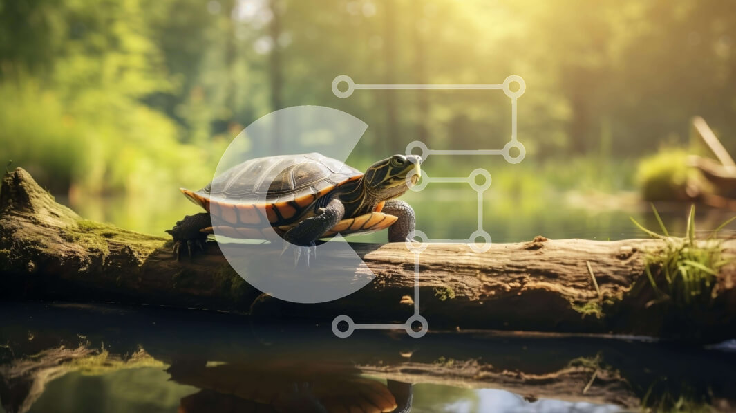 Intra Συλλεκτικό Ξύλινο Παζλ Plywood  4mm - Χελώνα που στηρίζεται στο κούτσουρο στο δάσος κοντά στο νερό Σε Ξύλινο Κουτί - Διαστάσεις: 10x10 cm – 25 κομμάτια