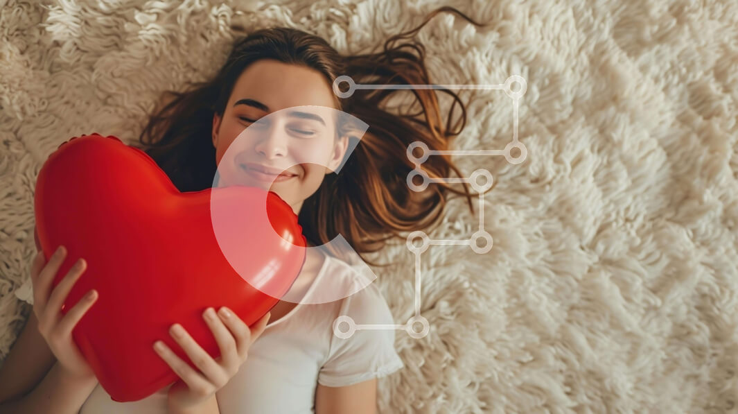 Intra Συλλεκτικό Ξύλινο Παζλ Plywood  4mm - Νεαρή γυναίκα με μπαλόνι σε σχήμα καρδιάς Σε Ξύλινο Κουτί - Διαστάσεις Puzzle: 10x10 cm – 25 κομμάτια