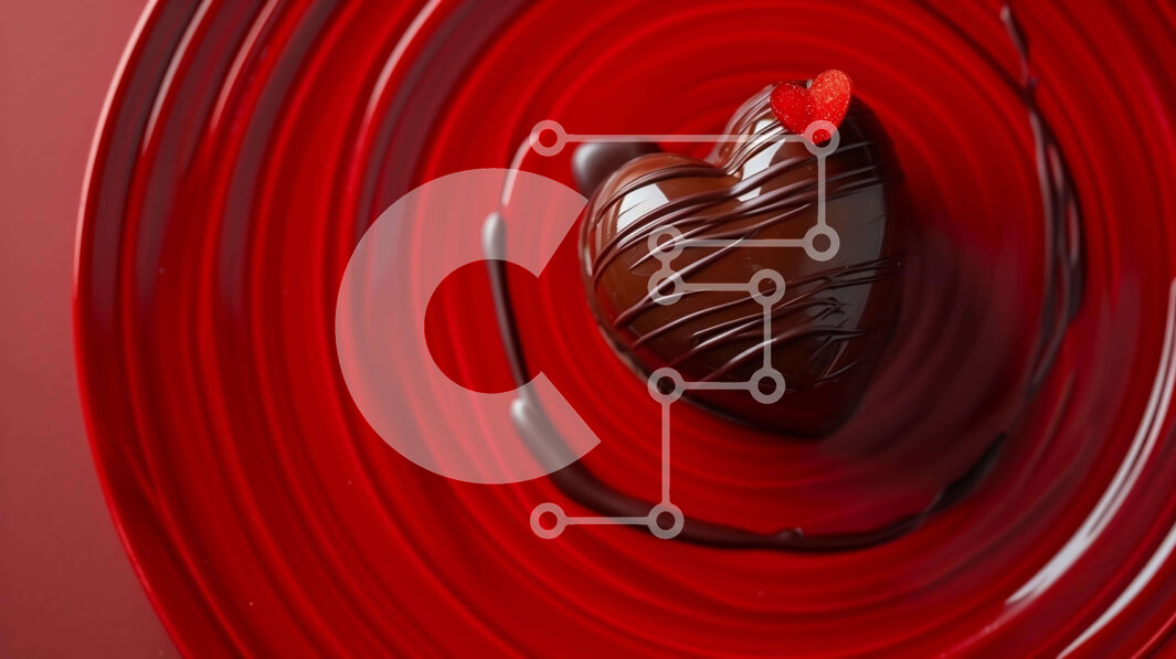 Σετ των 2 Intra Συλλεκτικό Ξύλινο Παζλ Plywood  4mm - Μαύρη σοκολάτα σε σχήμα καρδιάς σε στροβιλισμένο κόκκινο φόντο Σε Ξύλινο Κουτί - Διαστάσεις: 10x10 cm – 25 κομμάτια