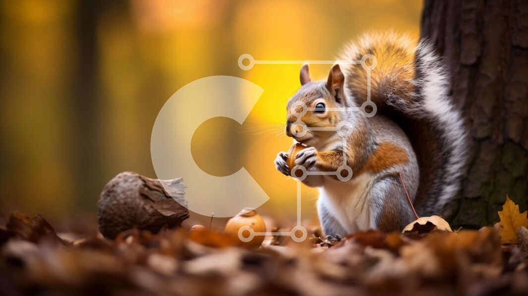 Intra Συλλεκτικό Ξύλινο Παζλ Plywood  4mm - Σκίουρος που τρώει ξηρούς καρπούς και φύλλα στο έδαφος το φθινόπωρο Σε Ξύλινο Κουτί - Διαστάσεις: 10x10 cm – 25 κομμάτια