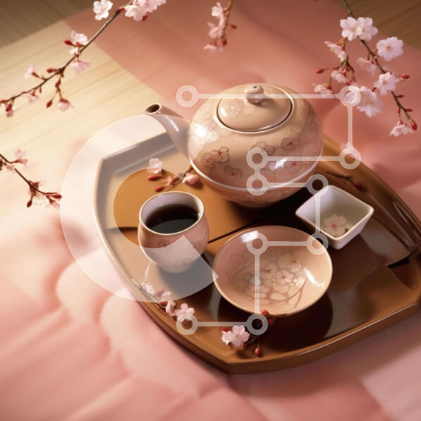 Σετ των 2 Intra Συλλεκτικό Ξύλινο Παζλ Plywood  4mm - Σετ τσαγιού με ροζ άνθη Σε Ξύλινο Κουτί - Διαστάσεις: 10x10 cm – 25 κομμάτια