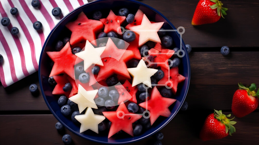 Σετ των 2 Intra Συλλεκτικό Ξύλινο Παζλ Plywood  4mm - Patriotic Fruit Bowl με καρπούζι σε σχήμα αστεριού, φράουλες και βατόμουρα Σε Ξύλινο Κουτί - Διαστάσεις: 10x10 cm – 25 κομμάτια