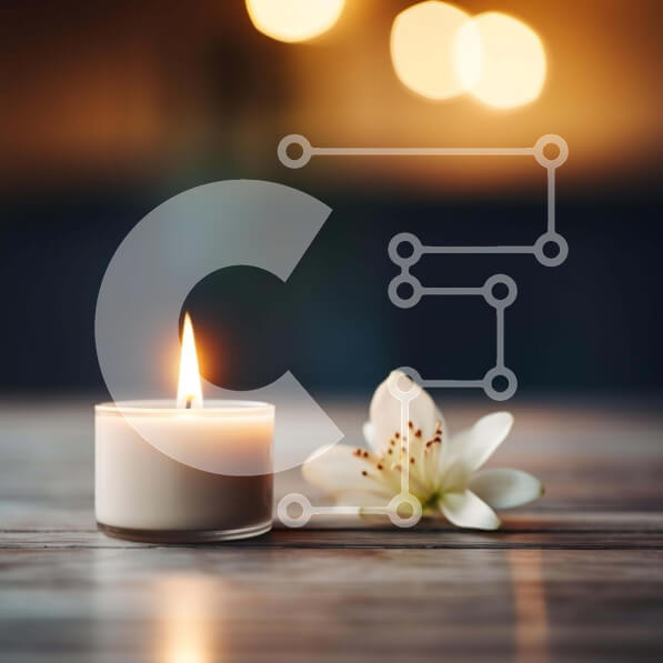 Intra Συλλεκτικό Ξύλινο Παζλ Plywood  4mm - Αναμμένο κερί και λευκό λουλούδι σε ξύλινο τραπέζι Σε Ξύλινο Κουτί - Διαστάσεις Puzzle: 10x10 cm – 25 κομμάτια