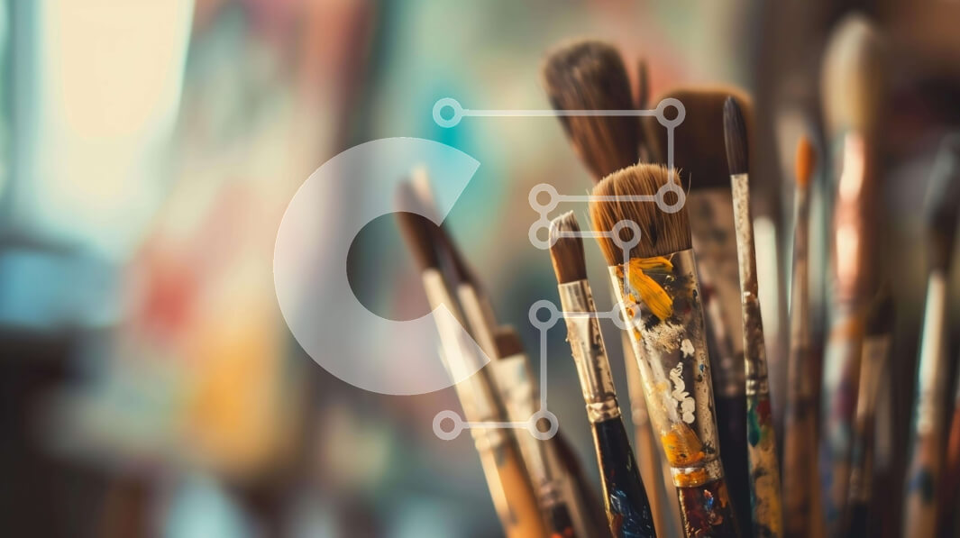 Intra Συλλεκτικό Ξύλινο Παζλ Plywood  4mm - Κοντινό πλάνο πινέλων στο καβαλέτο Σε Ξύλινο Κουτί - Διαστάσεις Puzzle: 10x10 cm – 25 κομμάτια