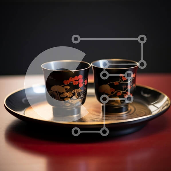 Intra Συλλεκτικό Ξύλινο Παζλ Plywood  4mm - Μαύρα κύπελλα σε κόκκινο δίσκο Σε Ξύλινο Κουτί - Διαστάσεις: 10x10 cm – 25 κομμάτια