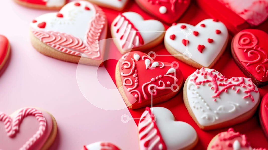 Σετ των 2 Intra Συλλεκτικό Ξύλινο Παζλ Plywood  4mm - Μπισκότα σε σχήμα καρδιάς σε ροζ φόντο Σε Ξύλινο Κουτί - Διαστάσεις: 10x10 cm – 25 κομμάτια